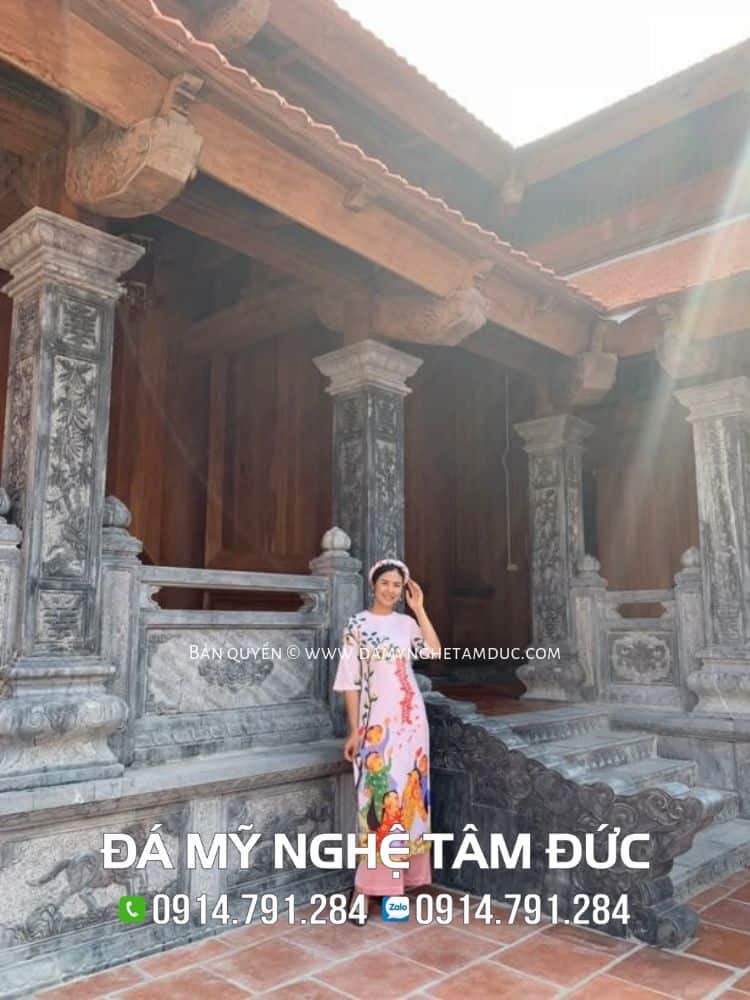 lan can đá xanh tại chùa Hải Phòng
